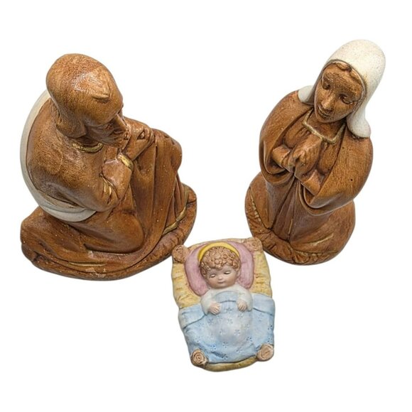 Vintage Holland Mold Nativity Mary Joseph Homco Baby Jesus Hand-Painted Ceramic - Picture 2 of 13